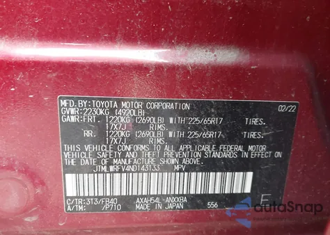 2022 Toyota Rav4 Hybrid Le z USA, uszkodzony, nr VIN JTMLWRFV4ND143133